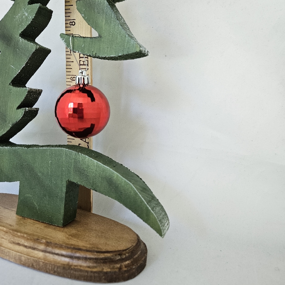 NEW Wooden Christmas Tree With Base Handmade with Red Ornament - Picture 4 of 11